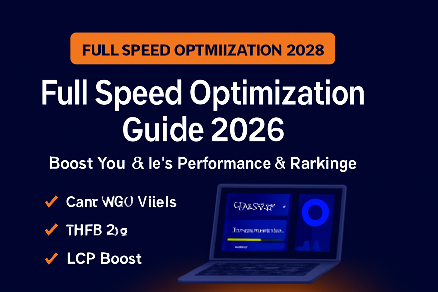 Full Speed Optimization 2026 graphic with Core Web Vitals, TTFB, LCP metrics, and performance charts, styled in The Clay Media’s navy and orange branding.”
