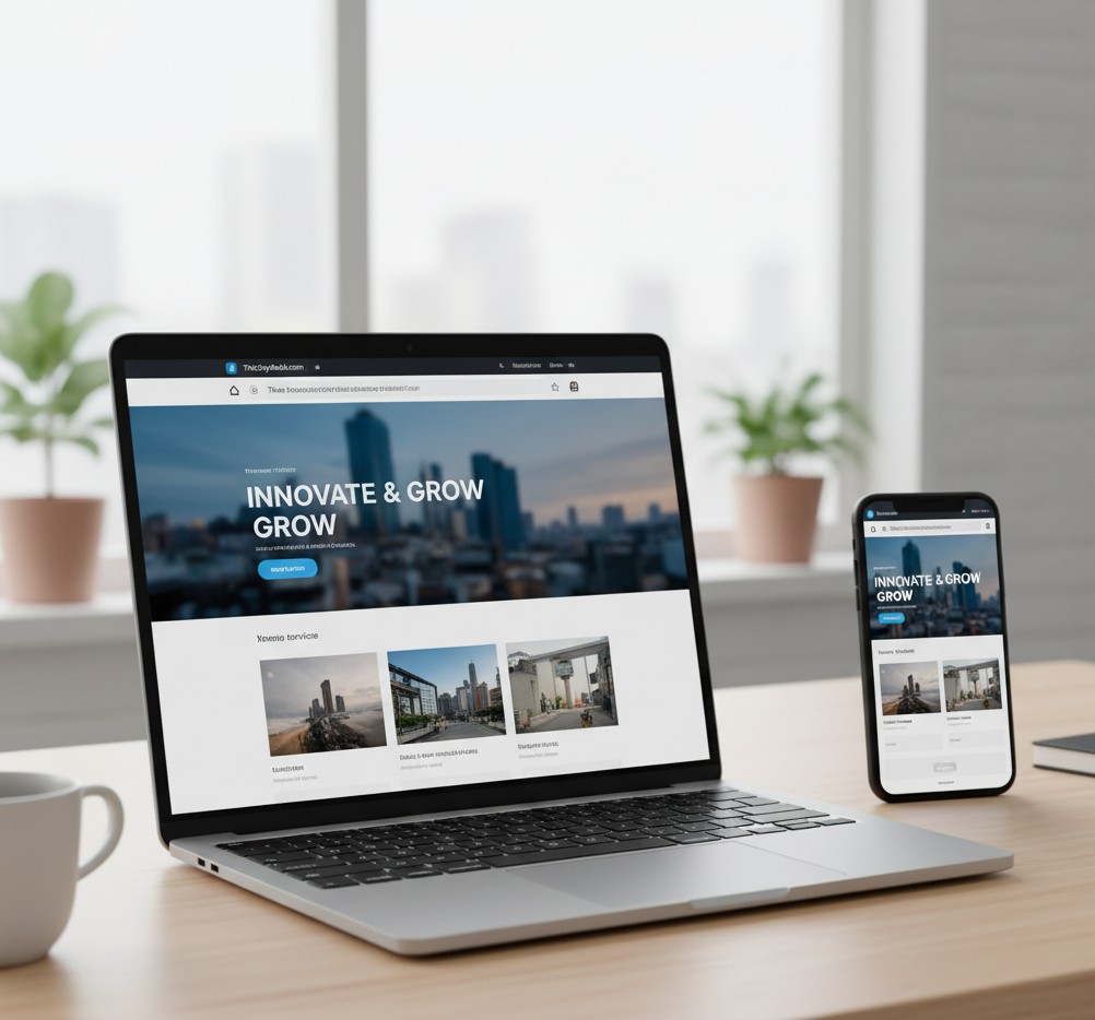 Web design trends 2025 showcase on multiple devices including desktop laptop and mobile phone