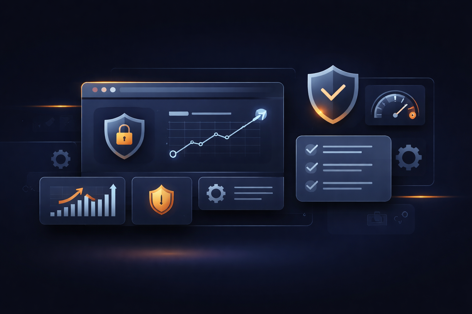 Abstract illustration representing [core topic] using modern website interface elements on a dark, minimal background